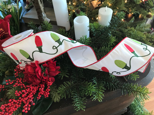 White Faux Dupioni Christmas Lights Ribbon 4"x10yds