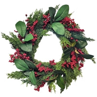Mixed Magnolia, Berry, Real Touch Pine Wreath 24"