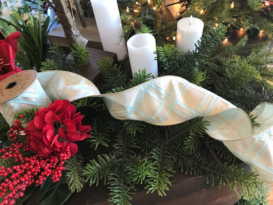 4"x 10yds Jacquard Metallic Lattice, Celadon