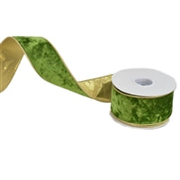 Olive Green Velvet w Gold Metallic Backing Ribbon 2.5"x10yds
