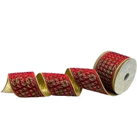 Heavy Jewel Embroidery Red/Green/Gold on Red Velvet Ribbon 4"x10yds