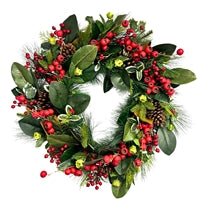 Holly Berry Pine Holiday Wreath 28"