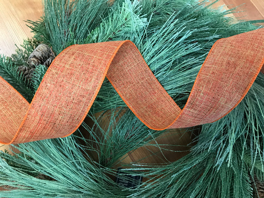 Metallic Lined Faux Linen Orange Ribbon 2.5” x 10yd (3/72)