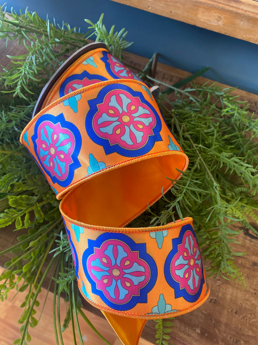 Mosaic Villa Deluxe Wired Edge, Tangerine 2 1/2" x 10yds