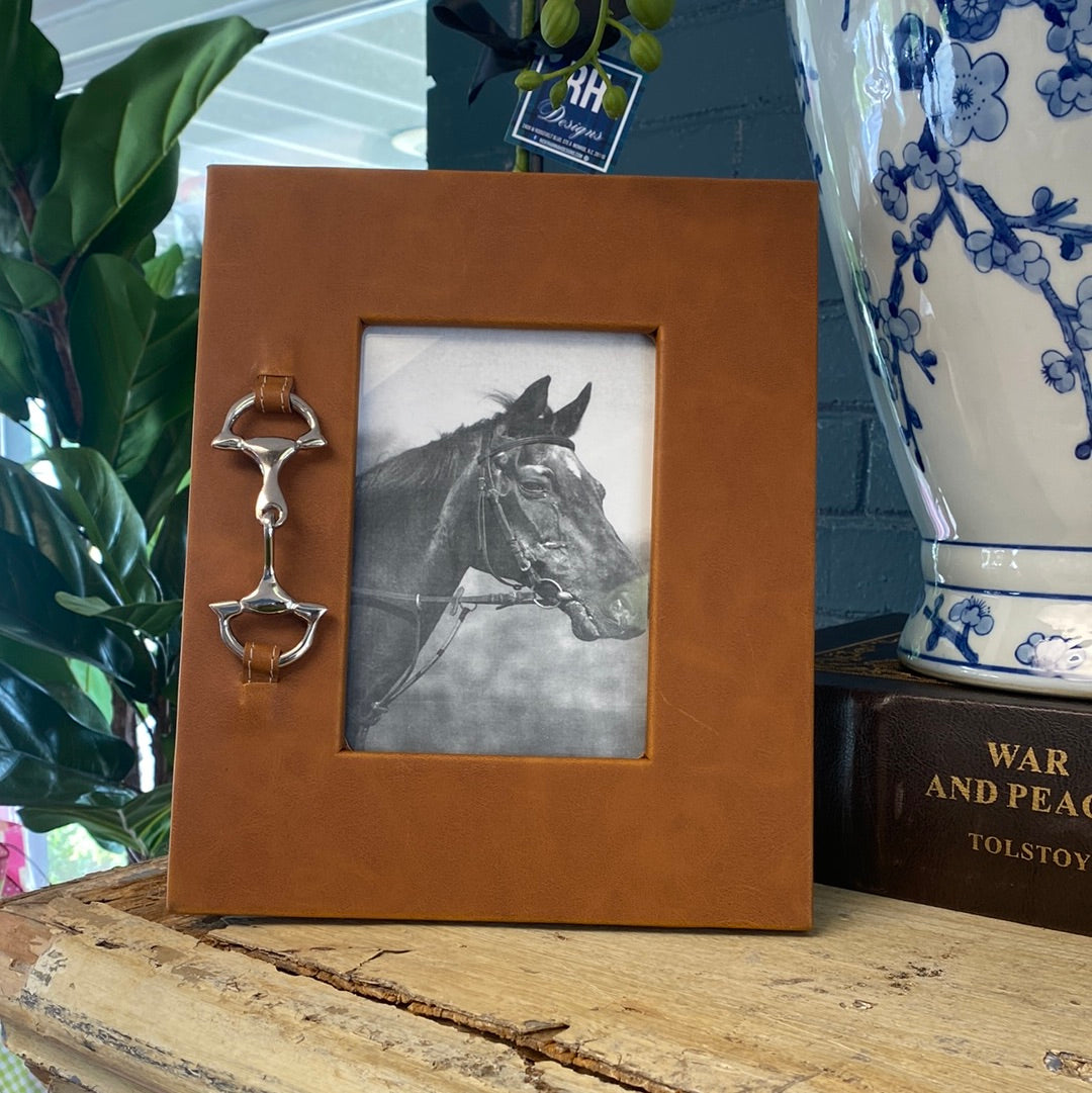 Tan Leather Photo Frames w/ Silver Horse Bit