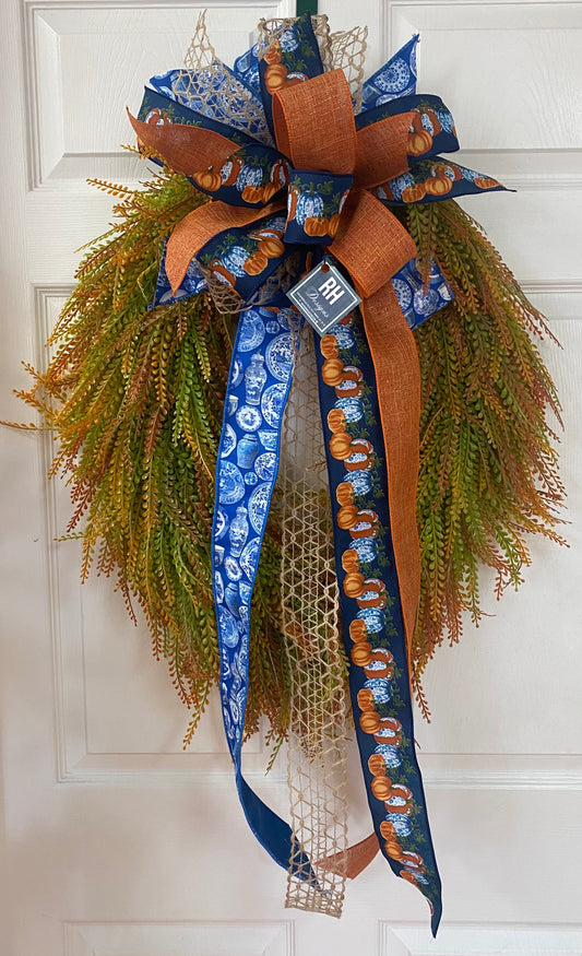 Blue and White Pumpkin Bow (Bow Only)