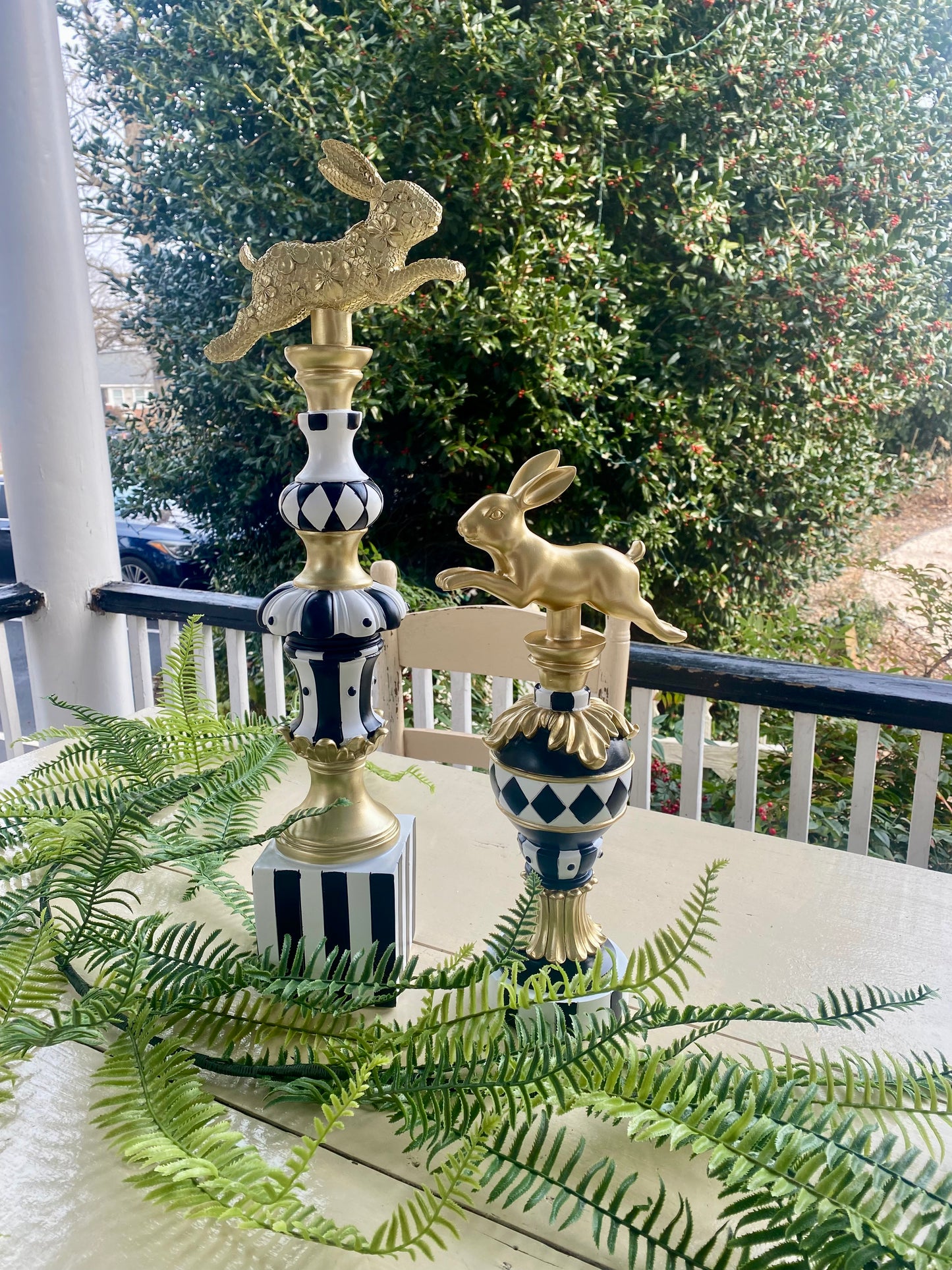 16.75" Gold & White Prancing Easter Bunny Finial (Small)