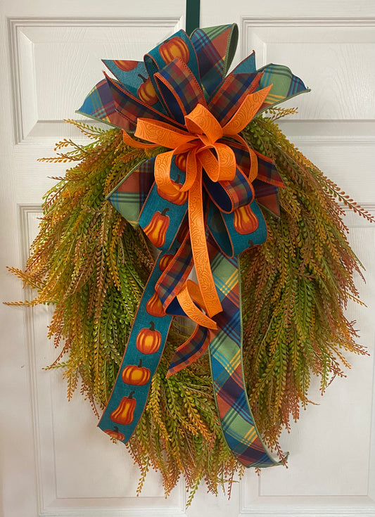 Bright Blue Plaid Pumpkin Bow (Bow Only)