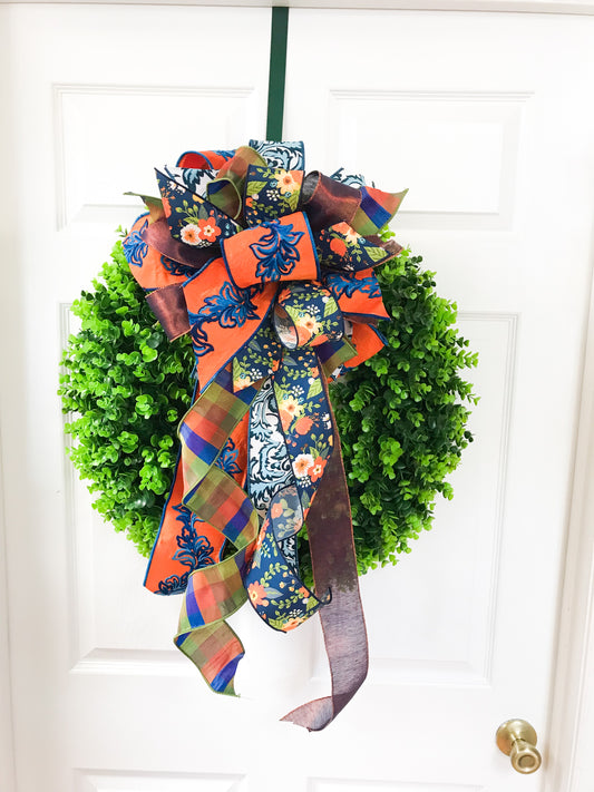 Blue & Orange Filigree Fall Bow (Bow Only)