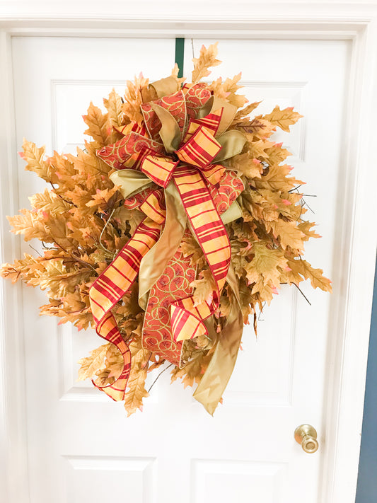 Large Oversized Fall Oak Leaf Wreath with Designer Bow