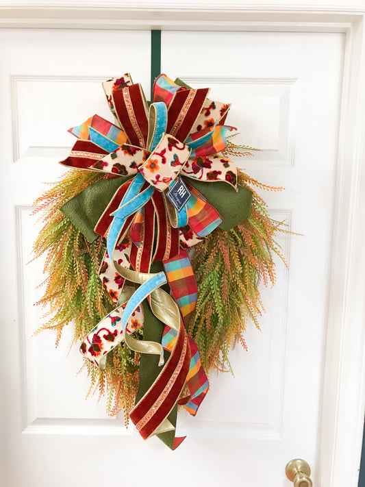 32” Oval Fall Bead Grass Wreath UV Protected  (Wreath Only)