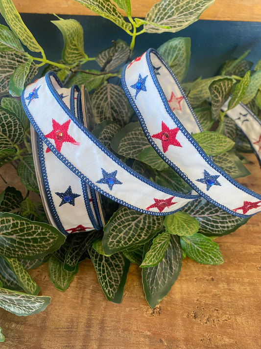 1”x 10yds Embroidered Stars Ribbon