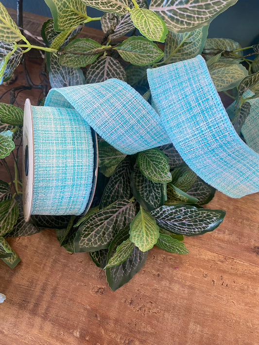 1.5”x 10yds Linen Moorland, Light Aqua Ribbon