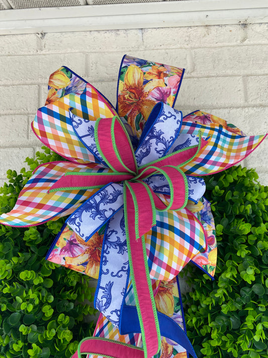 Summer Floral Bow in Blue (Bow Only)