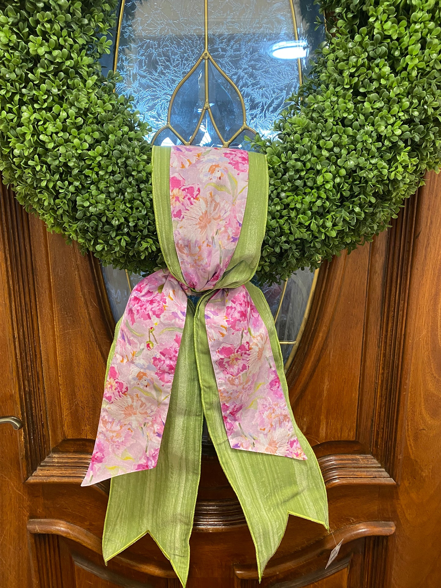 Linen Watercolor Peonies Wreath Sash in Pink/Lavender 4"x56"