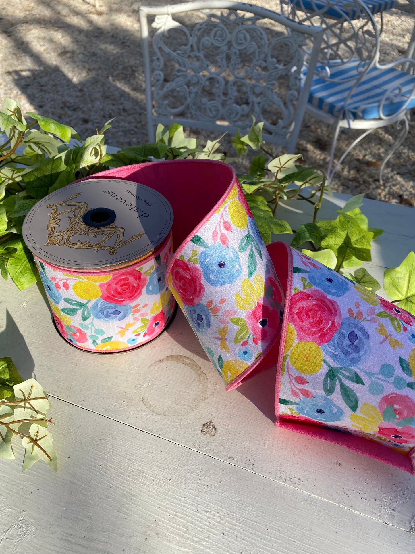 4"x 10yds Dupion Watercolor Roses