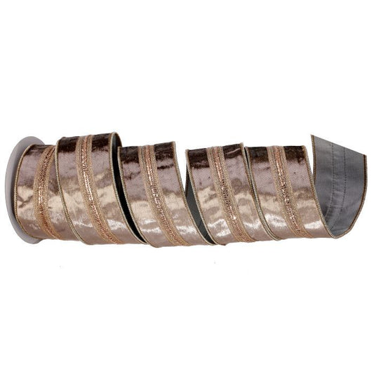 2.5"x5yds Herringbone Velvet/ Taffeta Ribbon Platinum