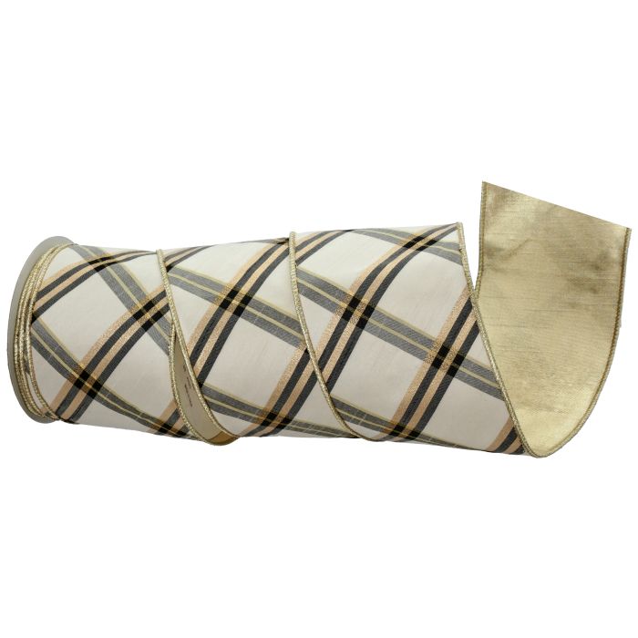 4"x10yds Plaid Dupion Stripe Ribbon