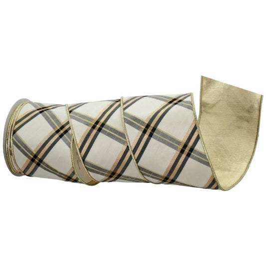 4"x10yds Plaid Dupion Stripe Ribbon