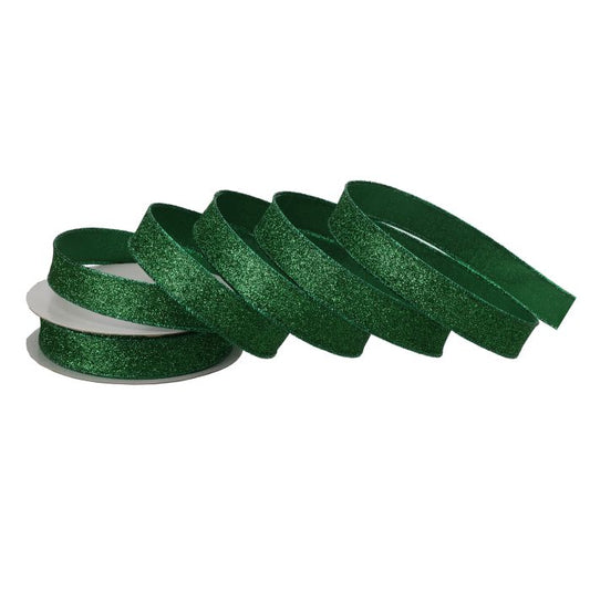 1"x20Yds Wired Glitter/ Satin Ribbon Green