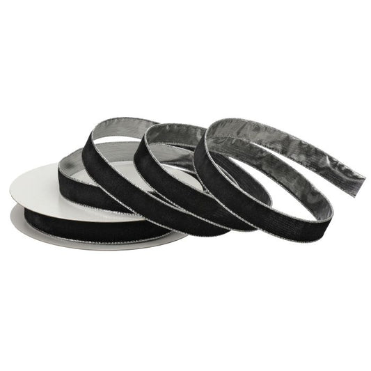 1"x20yds Wired Velvet Ribbon w/ Metallic Edge Black