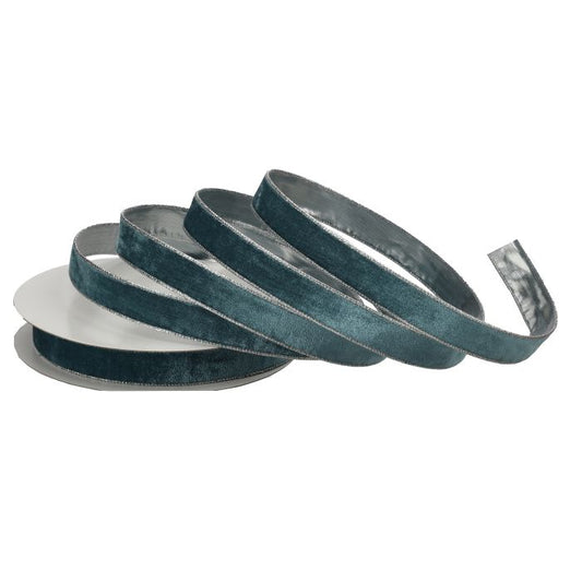 1"x20yds Wired Velvet Ribbon W/ Metallic Edge Teal