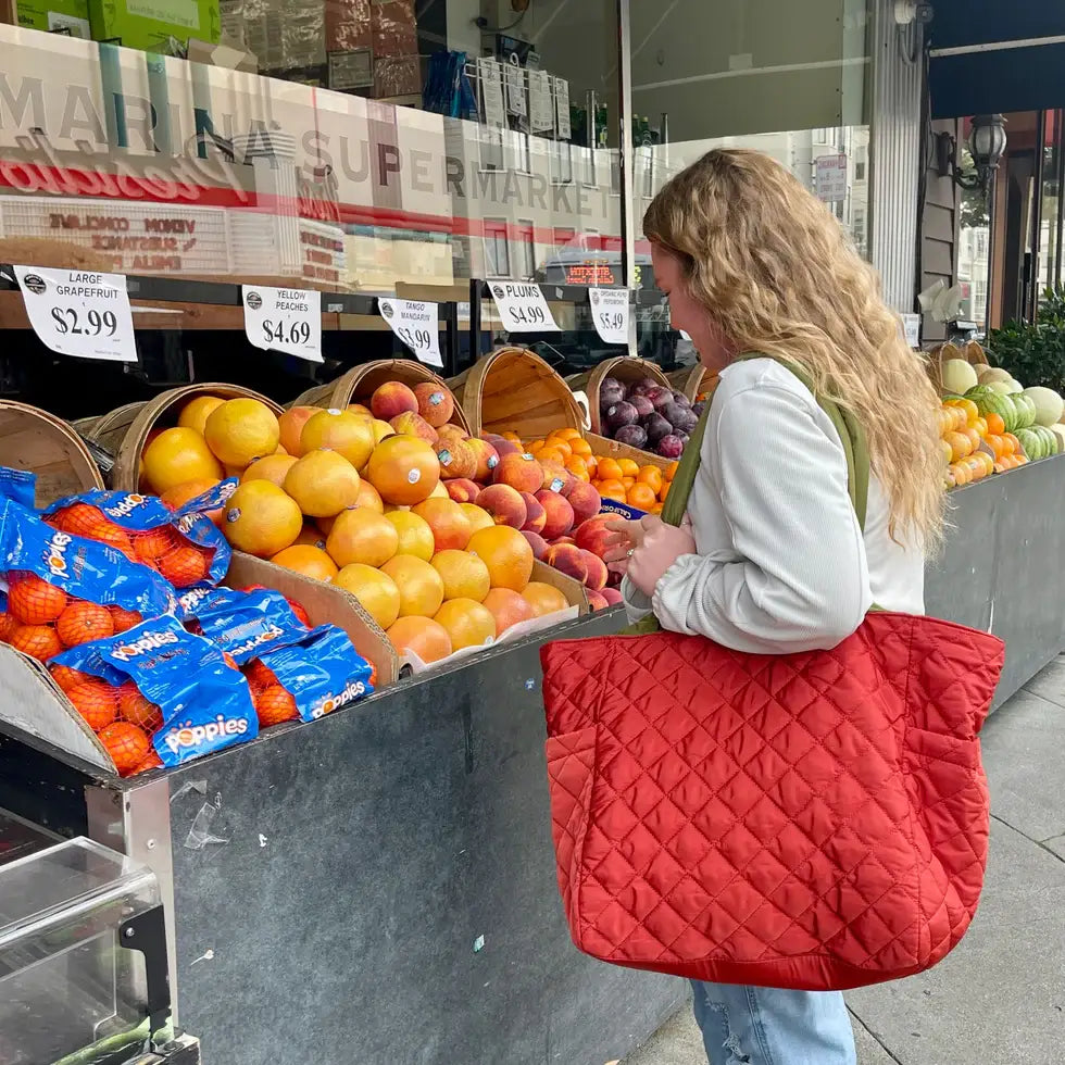 Large Reversible Nylon Tote- New colors added: Red/Taupe
