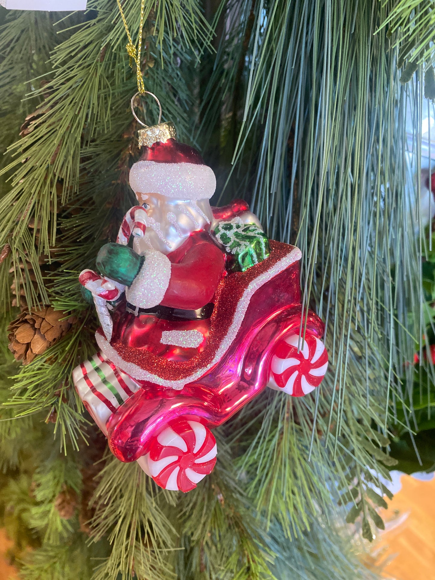 Santa in Candy Car 4.25”H Glass