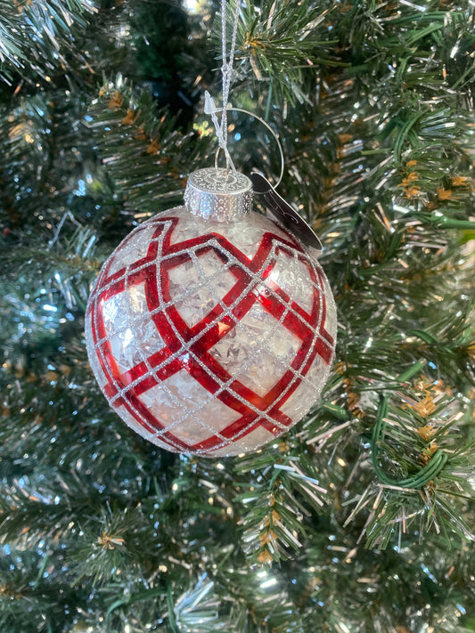 Red Check Plaid with Silver Glitter Ornament