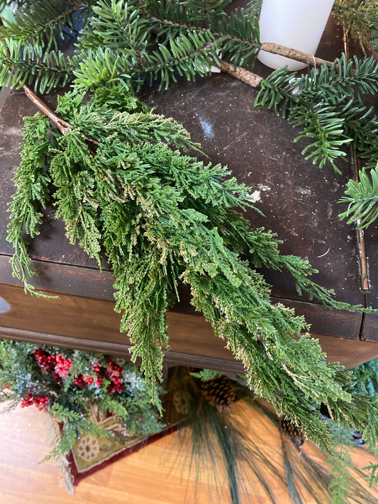 36" Real Touch Cypress Pine Branch W/ gold accents