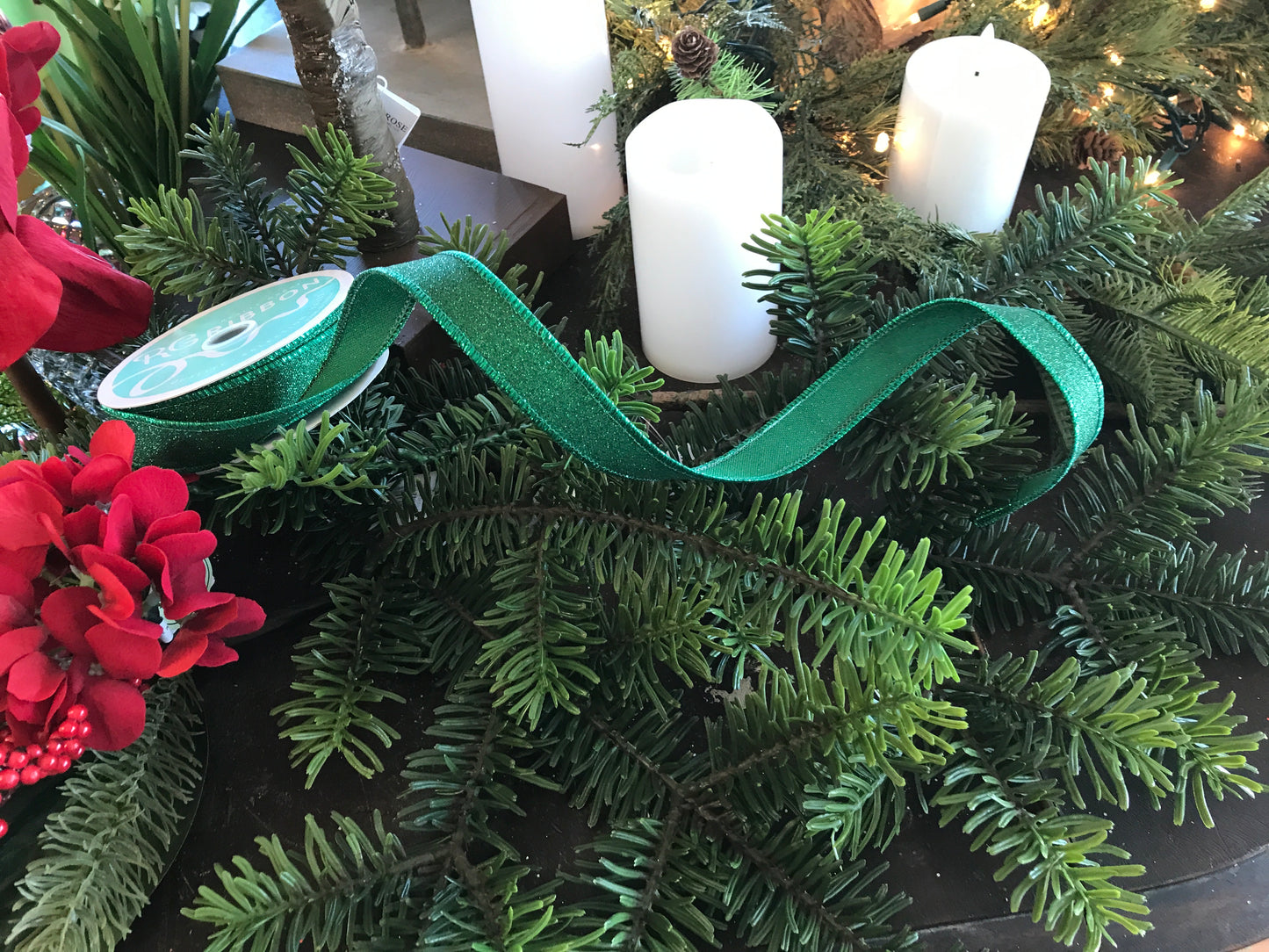 7/8”x 10yds Green Glitter Ribbon