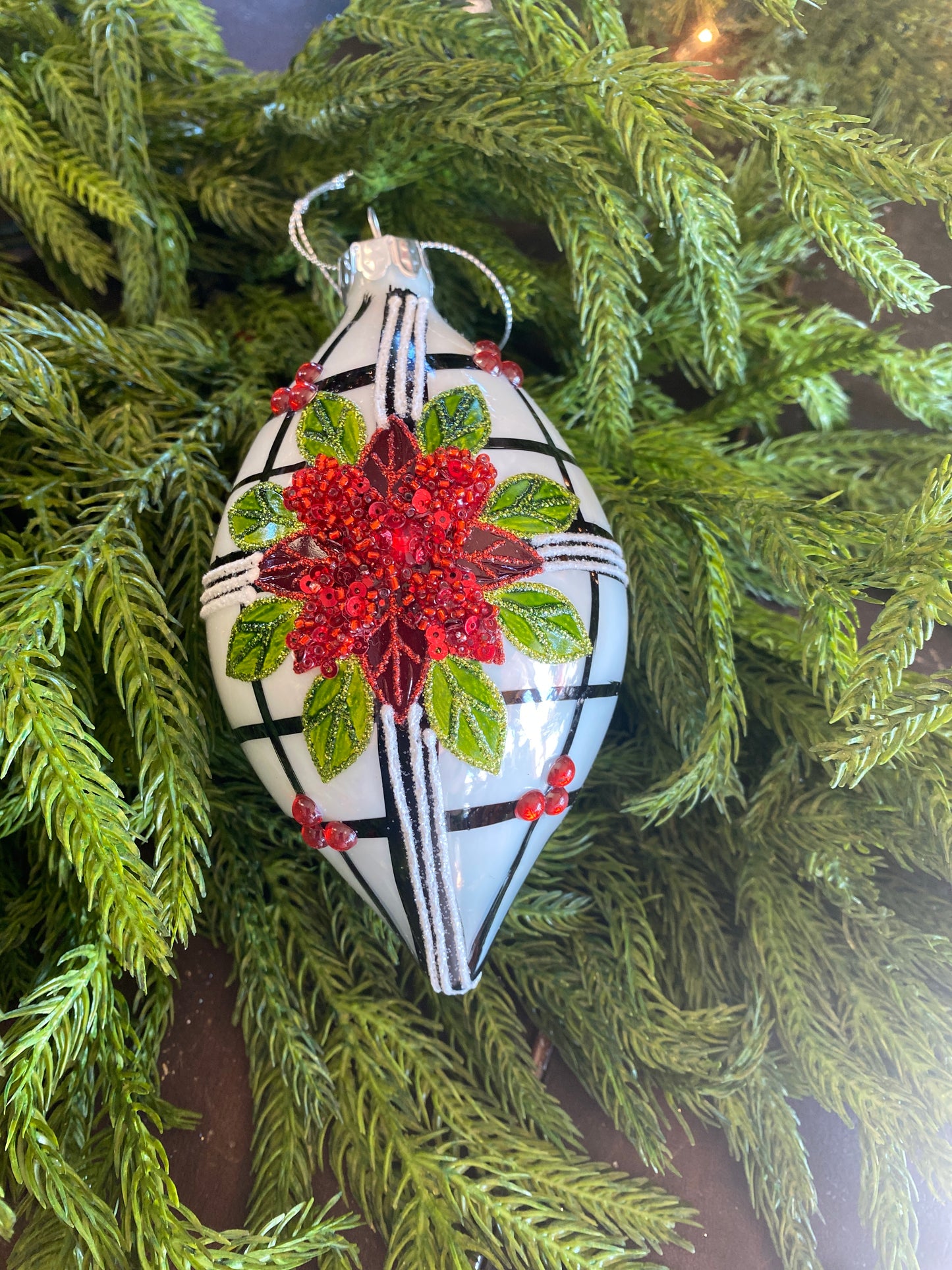 4-6" Glass Poinsettia Plaid Ball/ Final Ornaments