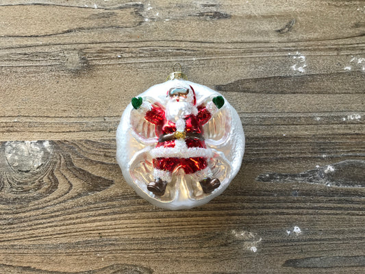Santa/Snow Angel Ball Ornament 4”D Glass