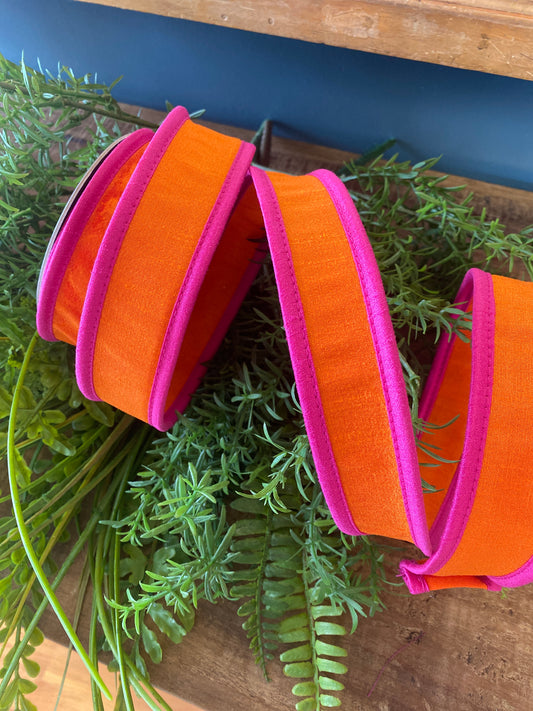 Deluxe Dupioni Folded Heavy Wired Edge Orange/Fuchsia 1 1/2" x 5yds