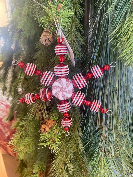 6.75” Red & White Glitter Ball Snowflake Ornament