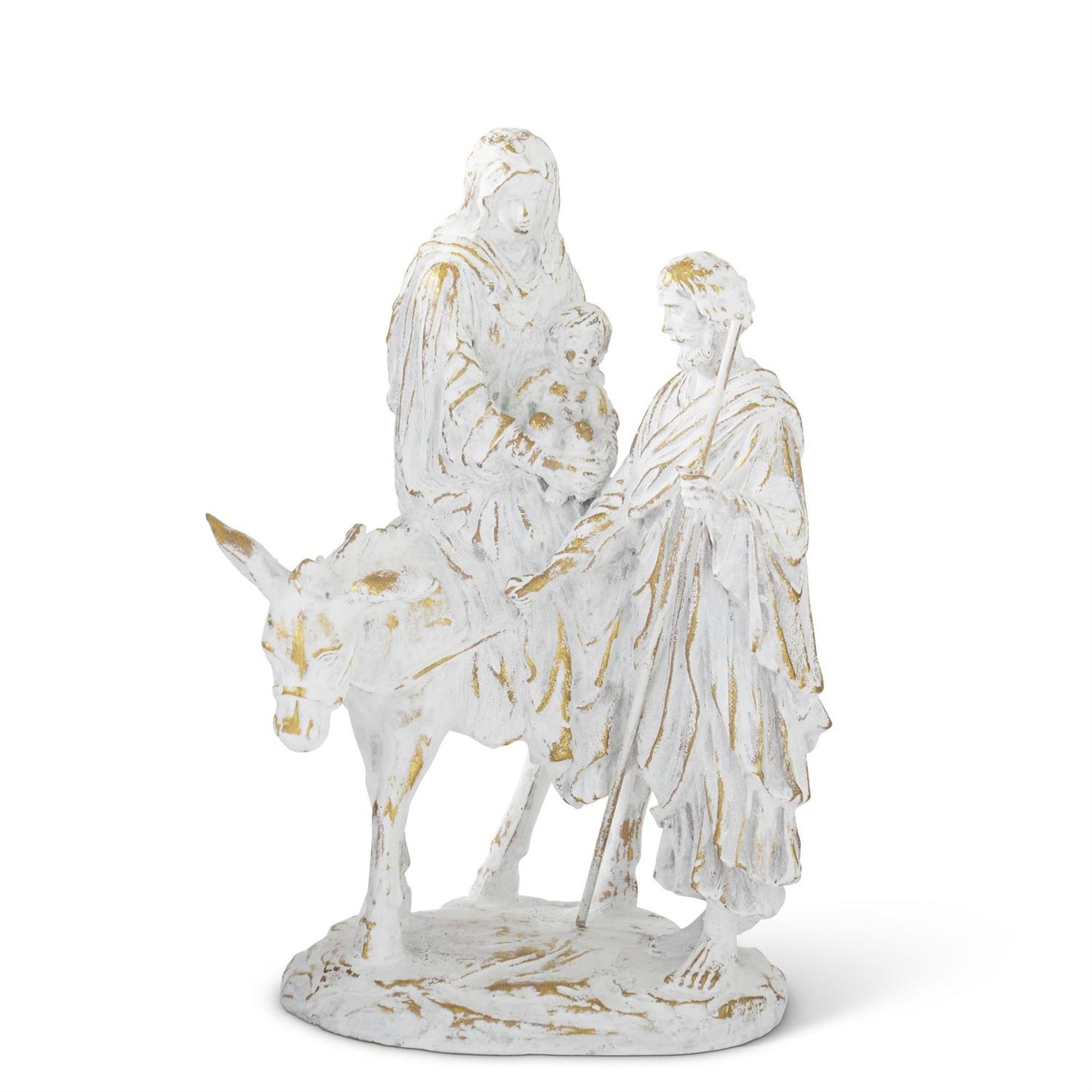 14" White w/ Gold Resin Joseph w/ Mary Riding Donkey Nativity