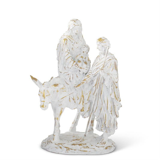 14" White w/ Gold Resin Joseph w/ Mary Riding Donkey Nativity