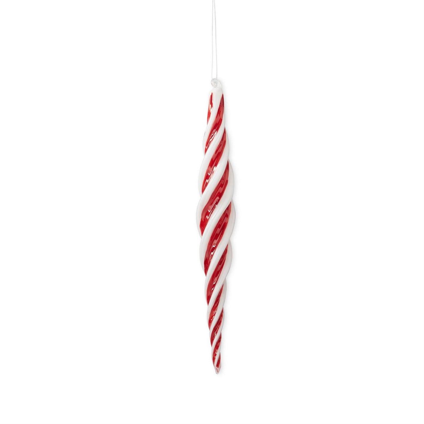12" Red & White Glass Icicle Ornament
