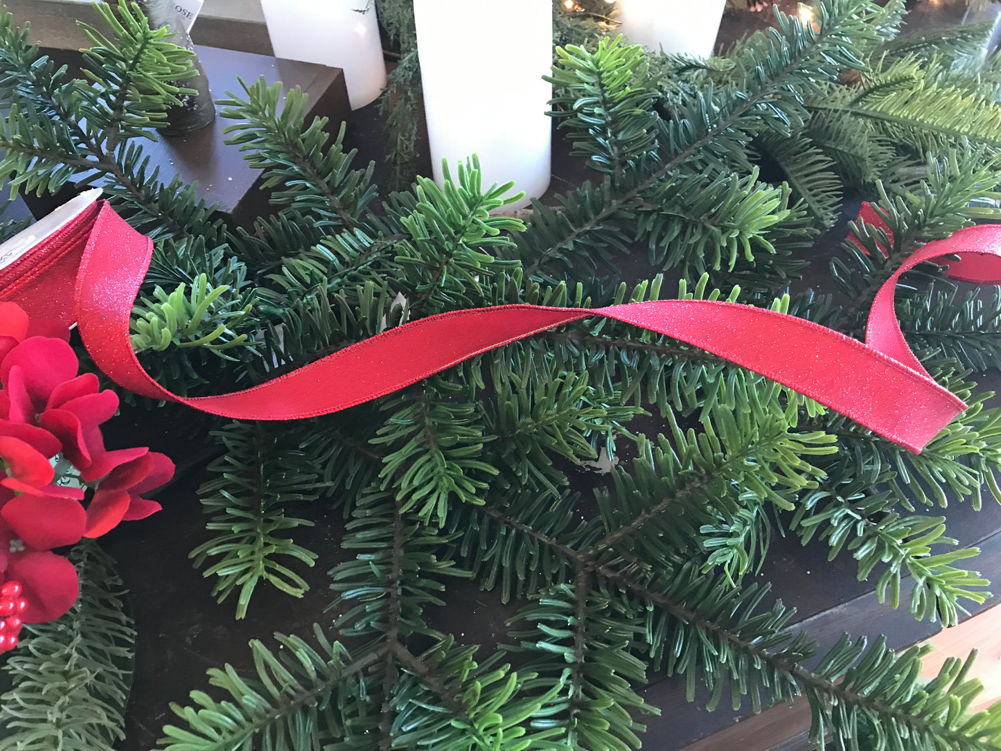 7/8” x10yds Red Glitter Ribbon