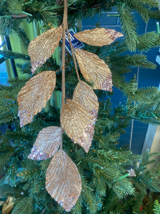 26” Glitter/Sequin Tip Beach Leaf Spray