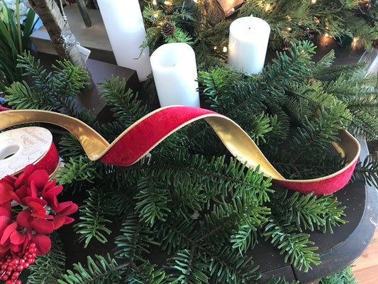 1.5” x 10yds Elegant Red Velvet Ribbon w/ Gold Back