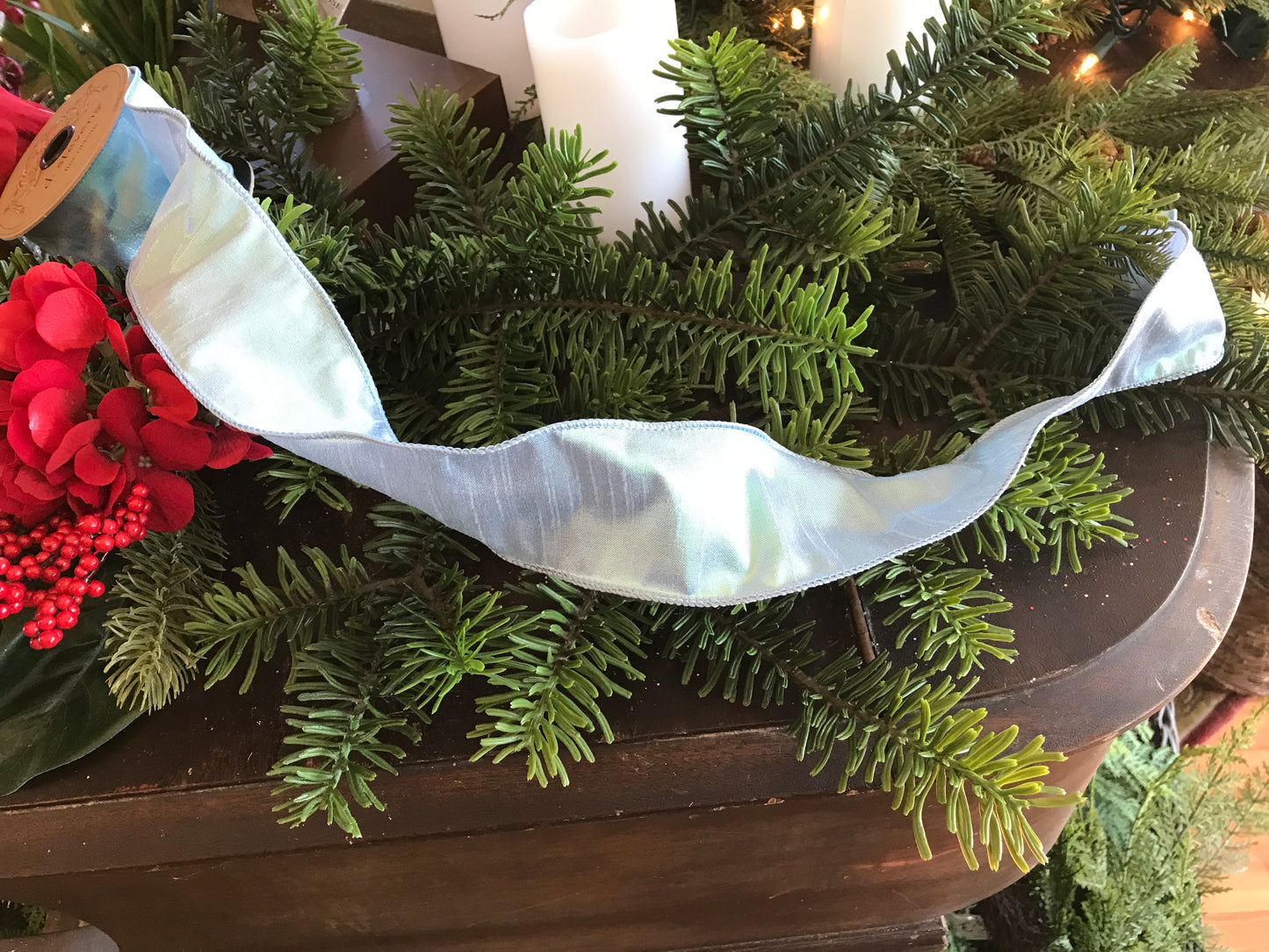 2.5"x 10yds Iridescent Dupion, Aqua