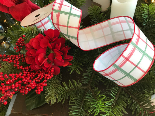 2.5"X 10yds Red Green Plaid Wired Polyester Ribbon
