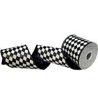 White Velvet with Black Glitter Diamond Pattern Ribbon 4"x10yds