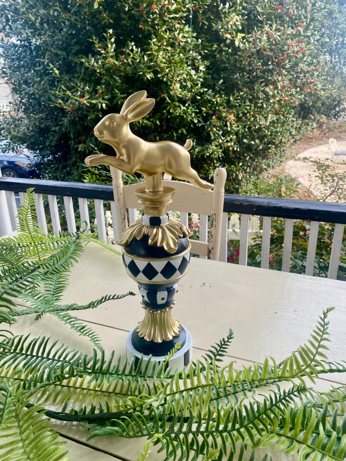 16.75" Gold & White Prancing Easter Bunny Finial (Small)