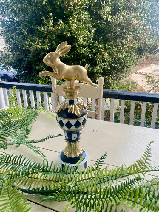16.75" Gold & White Prancing Easter Bunny Finial (Small)