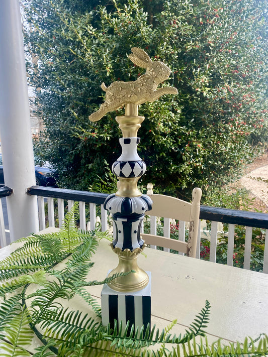 24.5" Gold & White Prancing Easter Bunny Finial (Large)