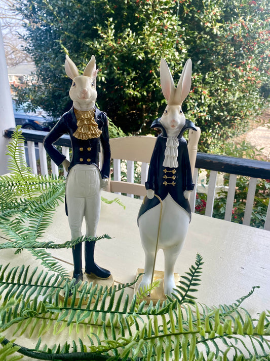 15.5” Resin Black, White & Gold Easter Bunny Set