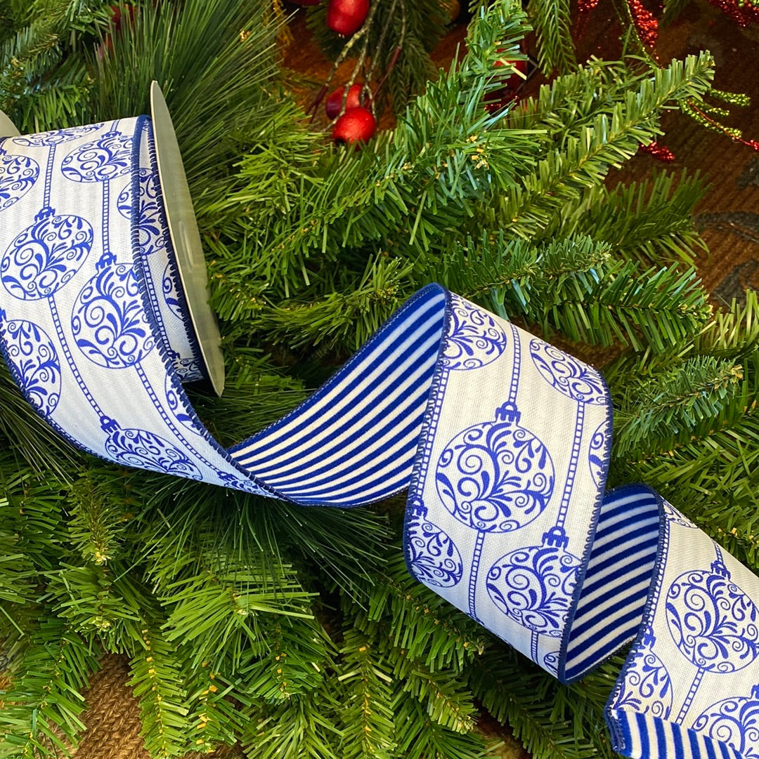 Blue Ornament Ribbon 2.5”x10yds