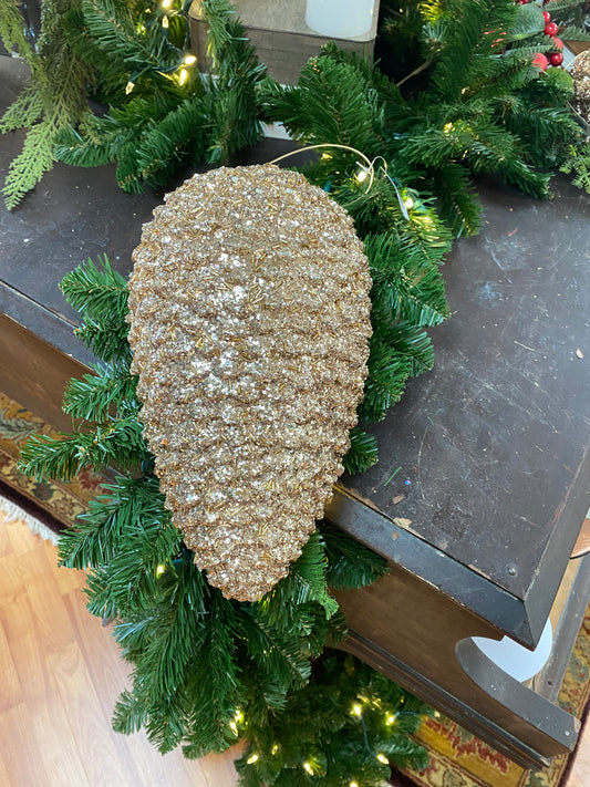 12” Gold Glitter Pinecone